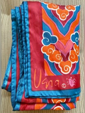 Vera Signature Silk Scarf in Teal, Pink & Orange
